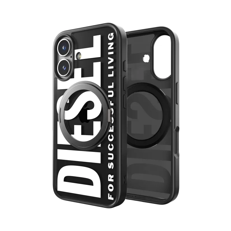 Kryt Diesel pre iPhone 16 so stojanom a MagSafe čierno-biely 60203