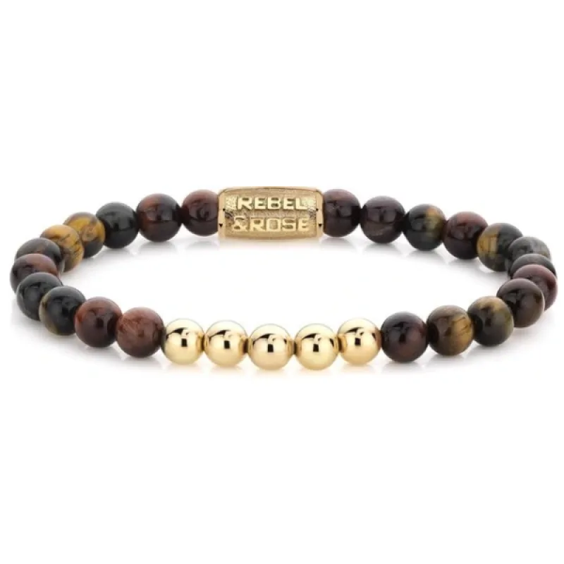 Rebel & Rose unisex náramok Who's Afraid of the Tiger 6 mm RR-6M025-G-XS