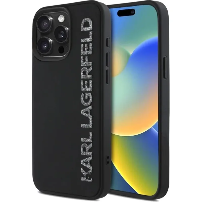 Karl Lagerfeld 3D Rubber Glitter Logo kryt iPhone 15 Max Pro čierny…