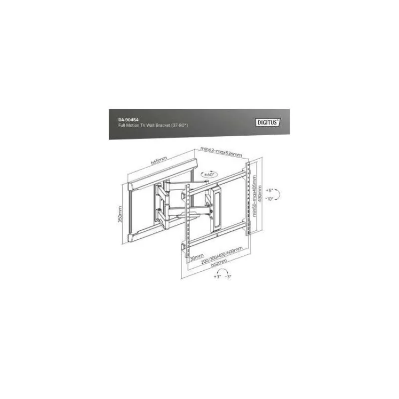 DIGITUS Plně pohyblivý TV nástěnný držák 37-80", 60 kg zatížení max., VESA: 200x100, 200x200, 300x200, 400x200, 300x300, 400x300 (DA-90454)