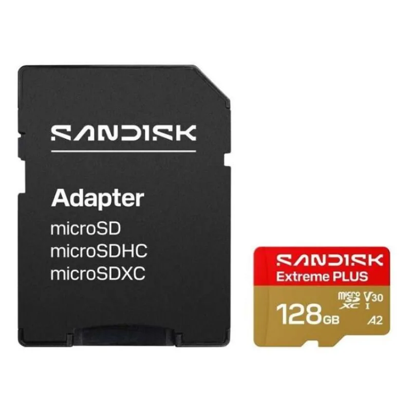 SanDisk MicroSDHC karta 128GB Extreme PLUS (R250/W120MB/s, UHS-I V30, Rescue Pro Deluxe) + adaptér (SDSQXBJ-128G-GU6MA)