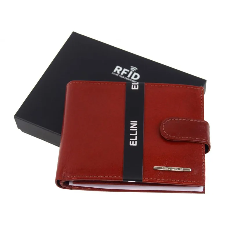 Koňaková hnedá pánska kožená peňaženka v krabičke Ellini RFID V
