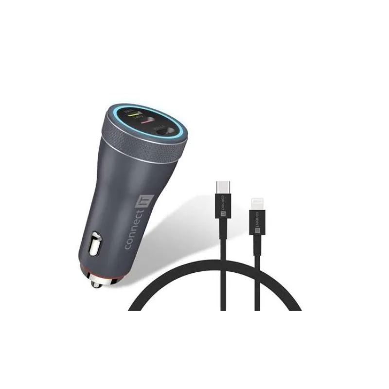 CONNECT IT InCarz DUPLEX nabíječka do auta, 2x USB-C, 1x Lightning, ANTRACITOVÁ (CCC-5020-AN)