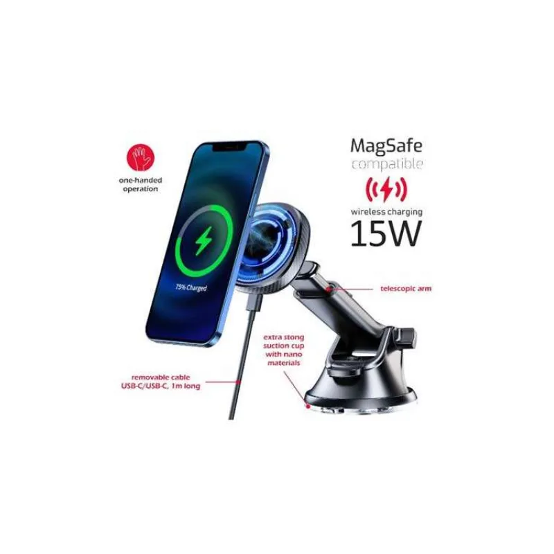 Swissten magnetický držák do auta s bezdrátovým nabíjením 15w dashboard (kompatibilní s magsafe) (65010610)