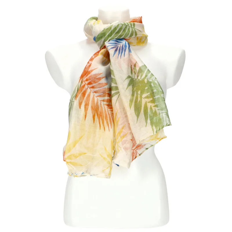 Cashmere Dámska letná farebná šatka v motíve listov 180x73 cm motív 4