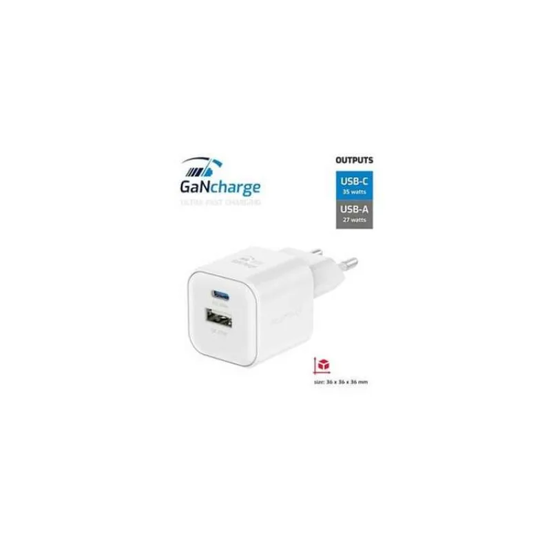 SWISSTEN SÍŤOVÝ ADAPTÉR GaN 1x USB-C 35W PD + 1x USB-A 27W QC BÍLÝ (22071200)