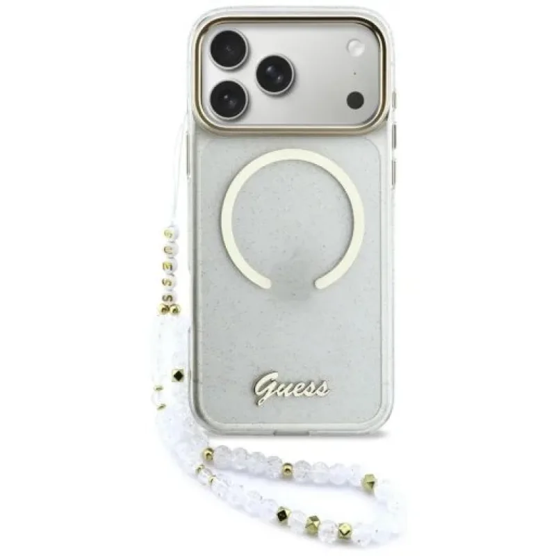 Guess IML Glitter Script Strap MagSafe kryt iPhone 17 Pro Max biely…