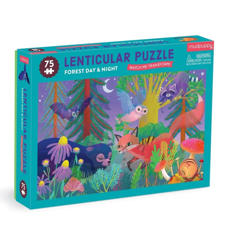 Mudpuppy Mudpuppy Puzzle s lentikulárnym efektom Les cez deň, v noci 75 dielikov