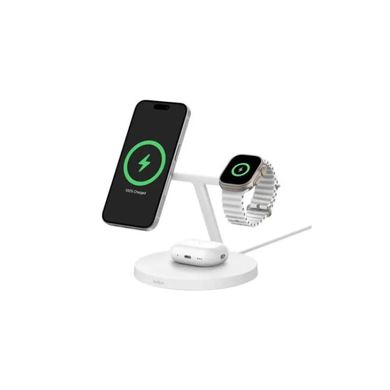 Belkin BOOST CHARGE™ PRO Qi2 3v1 Bezdrátové nabíjení pro iPhone/Apple Watch/AirPods, bílá (WIZ032kqWH)