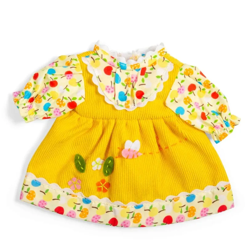 Bigjigs Toys Bigjigs Toys Žlté šaty s jabĺčkami a kvietkami pre bábiku 28 cm