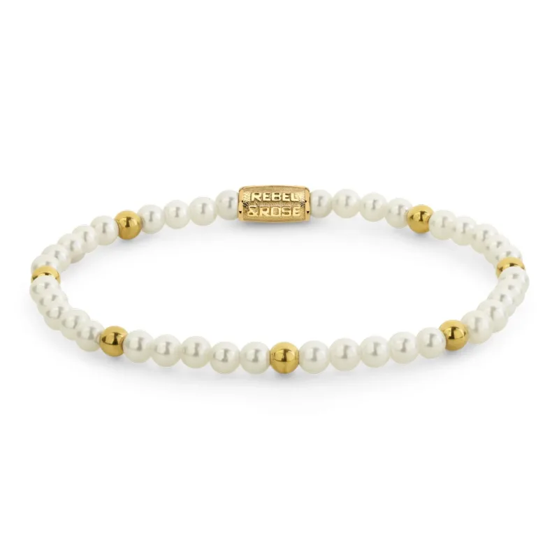 Dámsky náramok Rebel & Rose Pearl & Gold Coloured 4 mm RR-40177-G-M