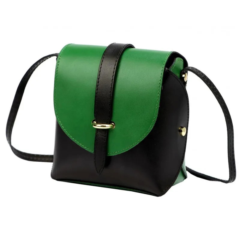 Gregorio Kožená moderná malá dámska crossbody kabelka čierna / zelená