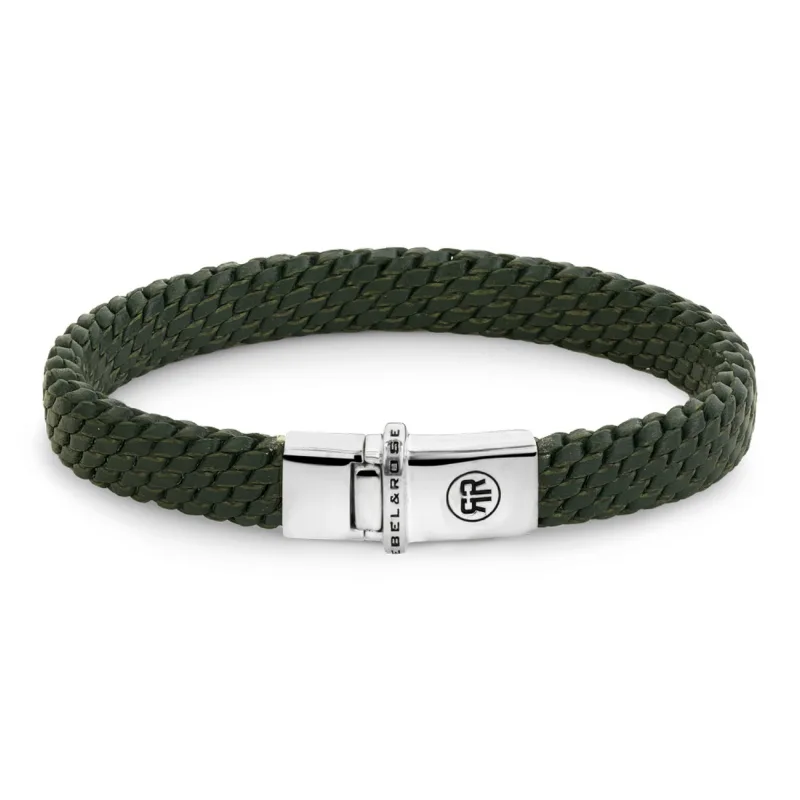Pánsky kožený náramok Rebel & Rose Mastery Collection Woven Green RR-L0180-S-L+