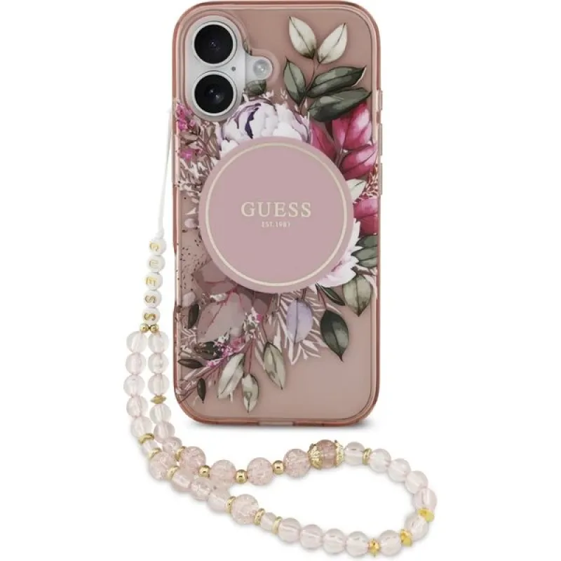 Guess IML Flowers Strap MagSafe kryt iPhone 17 ružový 57983126987