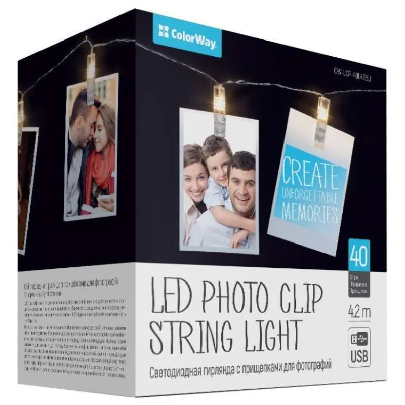 COLORWAY LED fotokolíčky / 40 LED / délka 4,2 m / teplá bílá/ napájení USB (CW-LCP-40L42BU)