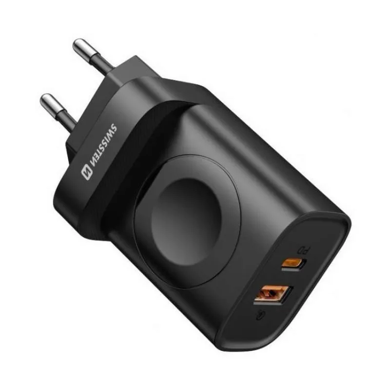 Swissten Síťový Adaptér 1xUSB-A, 1xUSB-C a Apple Watch PD, QC 20W (22045520)