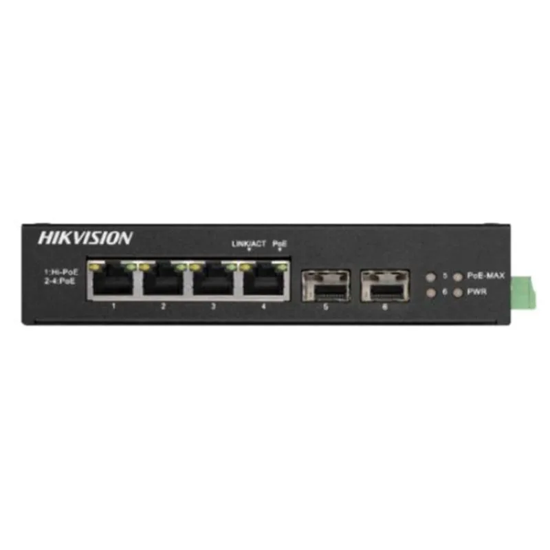 Hikvision DS-3T0506HP-E/HS - Průmyslový switch, 4x Gb PoE (1x Hi-PoE) + 2x Gb SFP, 60W, Super PoE, se zdrojem (DS-3T0506HP-E/HS)