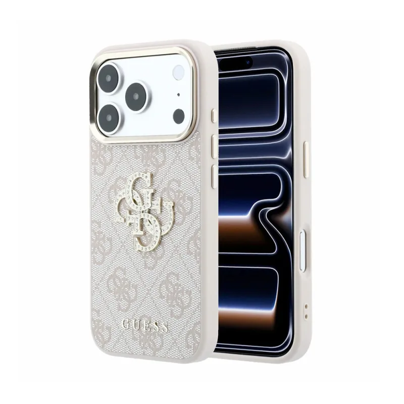 Guess PU 4G Strass Metal Logo kryt iPhone 18 Pro ružový 57983131121