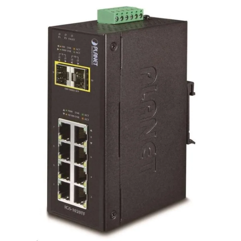 Planet IGS-1020TF Průmyslový Switch 8x 10/100/1000T, 2x 100/1000X SFP, -40~+75°C (IGS-1020TF)