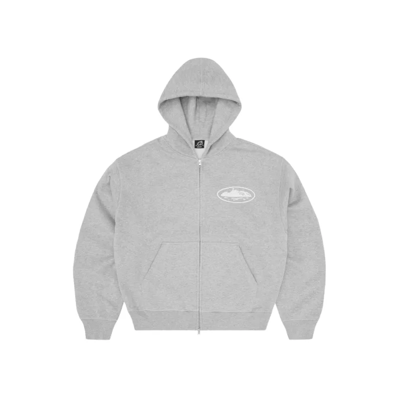 Corteiz Island Puff Print Zip Hoodie Heather Grey - M