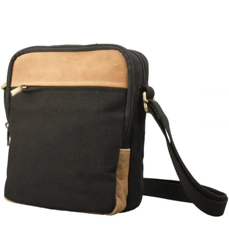 Kožená Crossbody taška IMPEX - čierna/svetlo-béžová 20x24x8cm Veľkosť: UNI