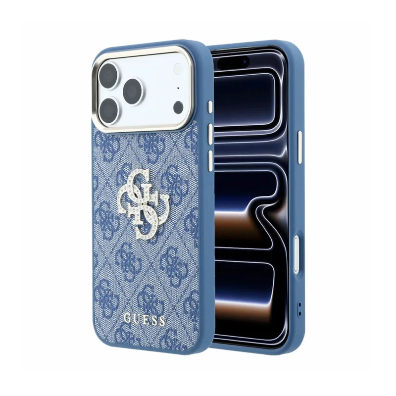 Guess PU 4G Strass Metal Logo kryt iPhone 18 Pro modrý 57983131119