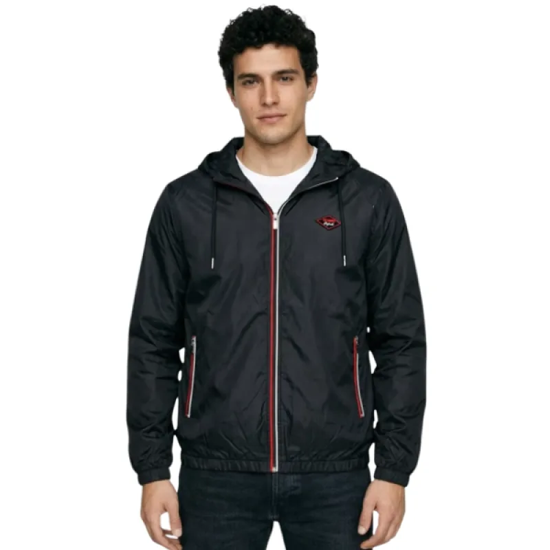 Pánska Ľahká Prechodová Bunda Lee Cooper Originals s kapucňou čierna, vetrovka do dažďa Farba: čierna, Veľkosť: XXL