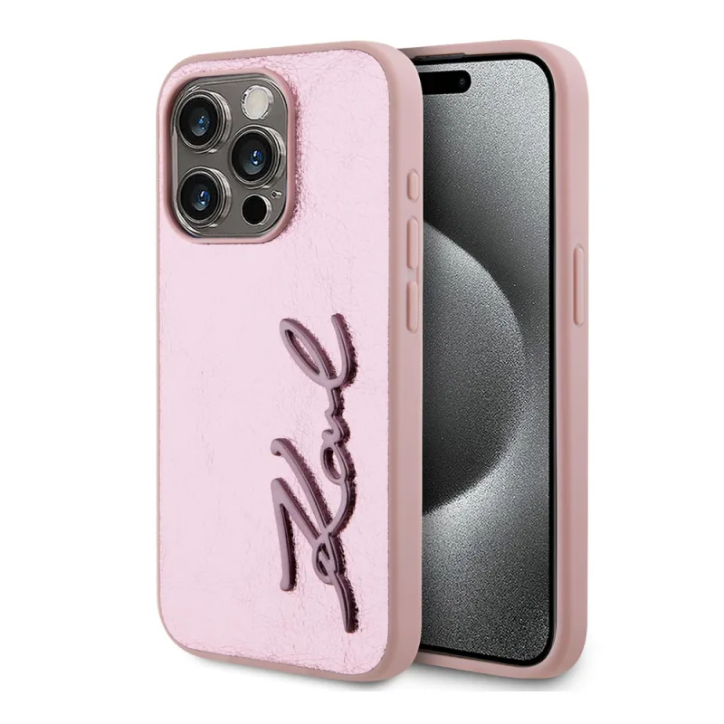 Karl Lagerfeld Wrinkled PU Signature Logo kryt iPhone 15 Pro Max ružový…