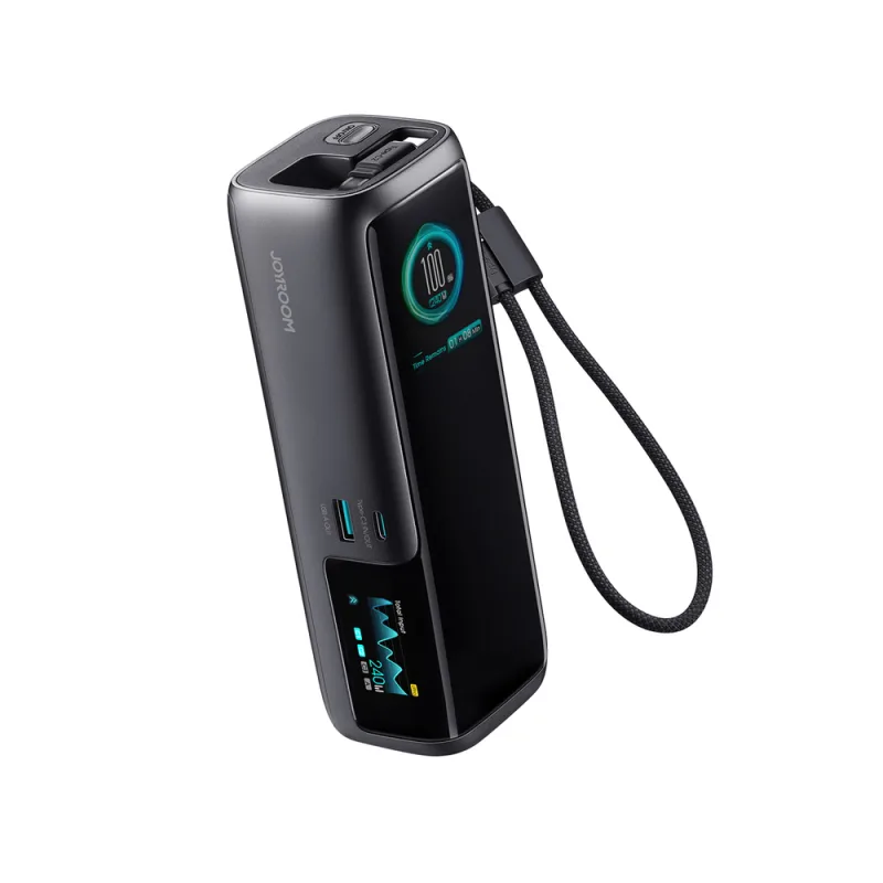 Powerbanka Joyroom PODIX PR70 25 000 mAh s výkonom až 240 W s dvoma vstavanými káblami USB-C a dvoma obrazovkami TFT – šedá