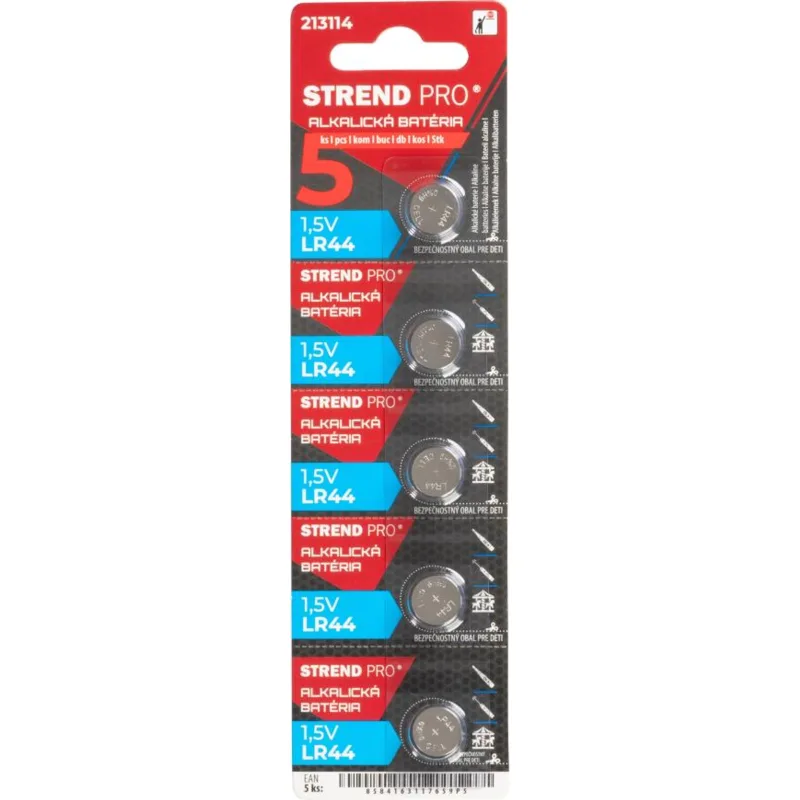 Batéria Strend Pro, alkalická, gombíková, LR44, 1,5V, blister 5 ks