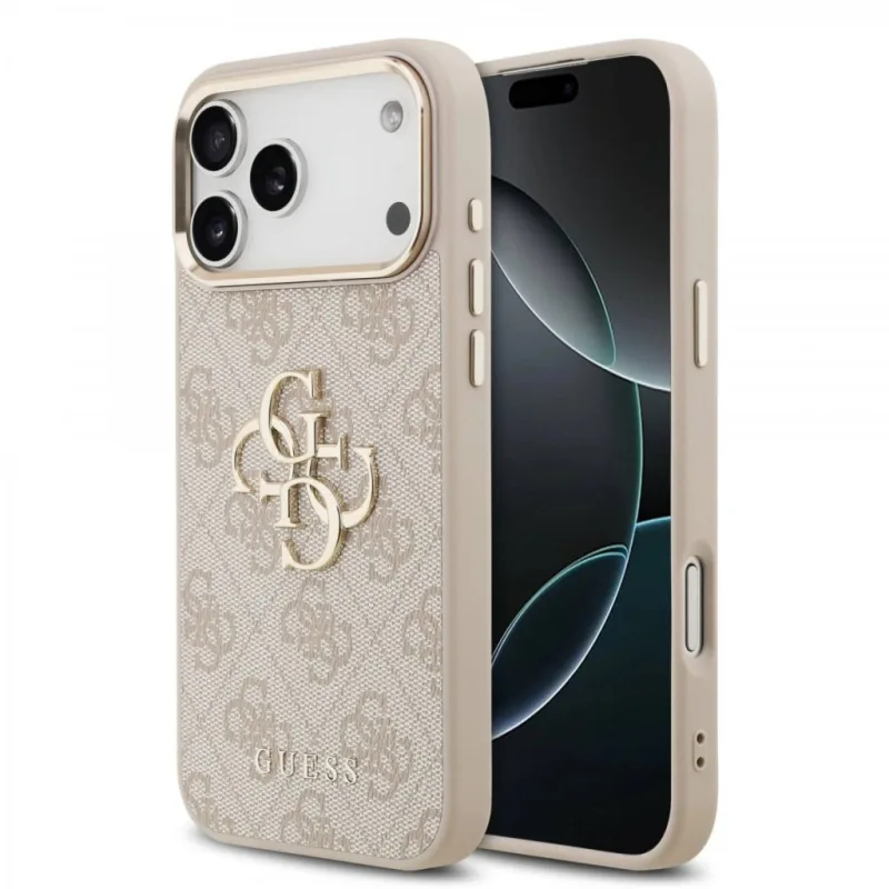 Guess PU Leather 4G Metal Logo Gold Frame kryt iPhone 17 Pro ružový…