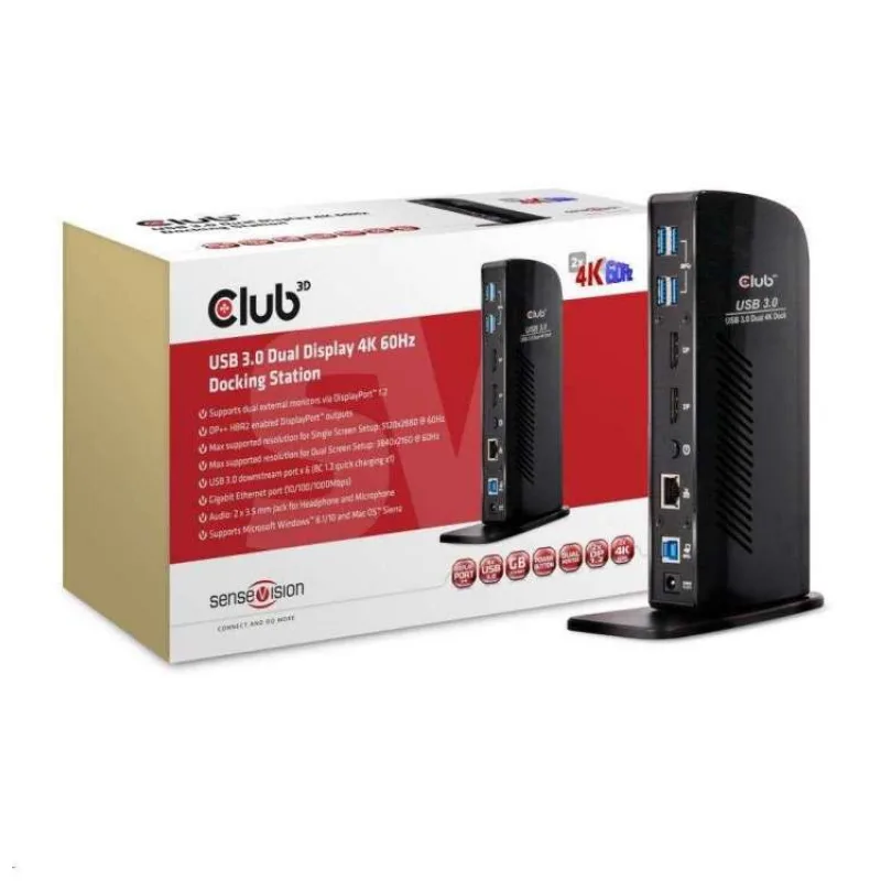 Club3D USB-A a USB-C Dual Display 4K60Hz Dokovacia stanica (6x USB 3.0/2x DP/Ethernet/USB-B/2x audio) (CSV-1460)