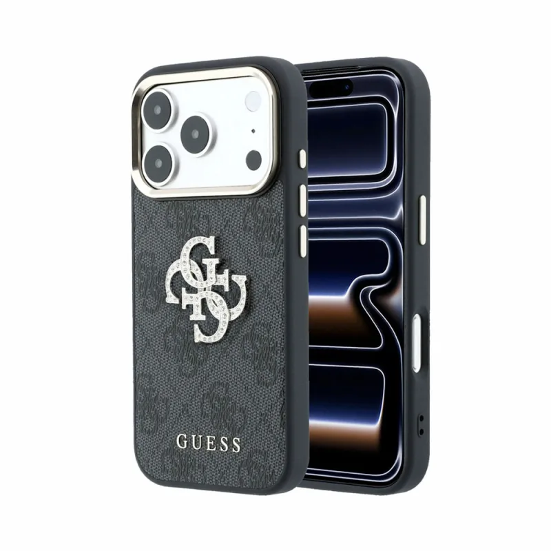 Guess PU 4G Strass Metal Logo kryt iPhone 18 Pro čierny 57983131115