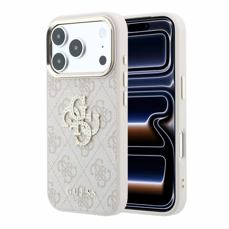 Guess PU 4G Strass Metal Logo kryt iPhone 18 Pro Max ružový 57983131122