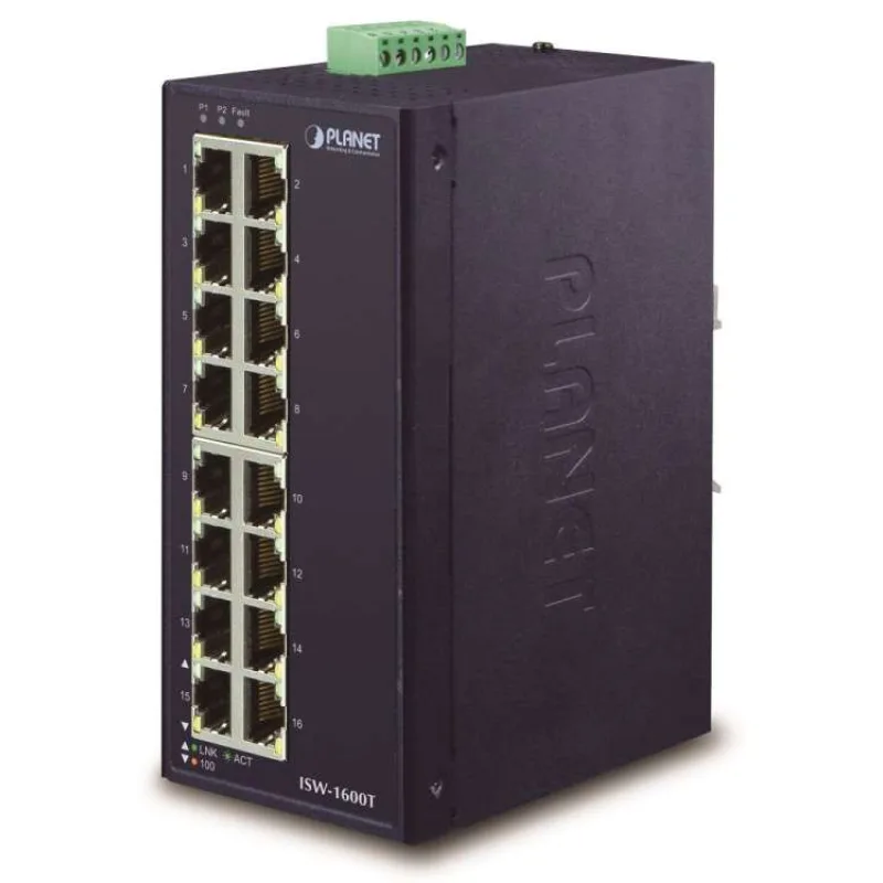 Planet ISW-1600T, 16x 10/100, DIN,IP30, -40~75°C, 12-48VDC, IEEE 802.3az (EEE), EFT+ESD (ISW-1600T)