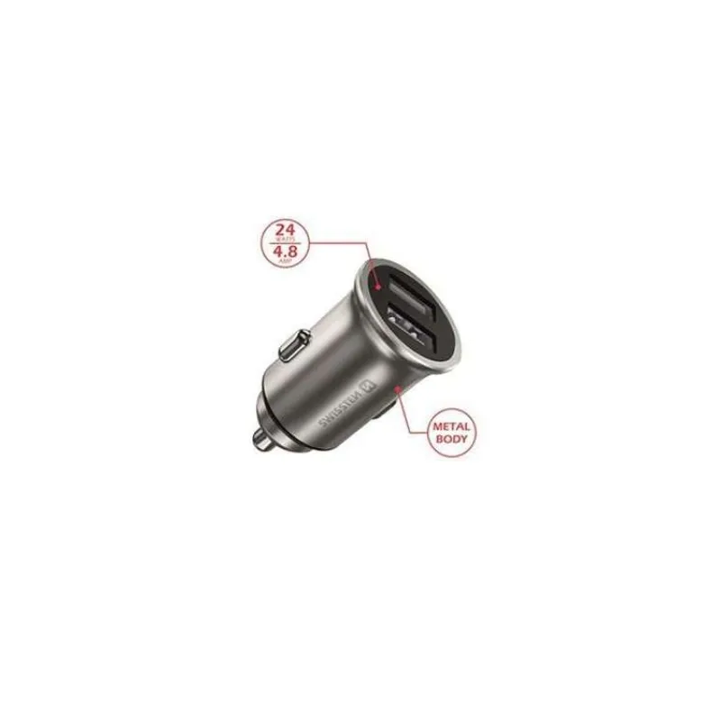 Swissten cl adaptér 2x usb 4,8a metal stříbrný (20115100)