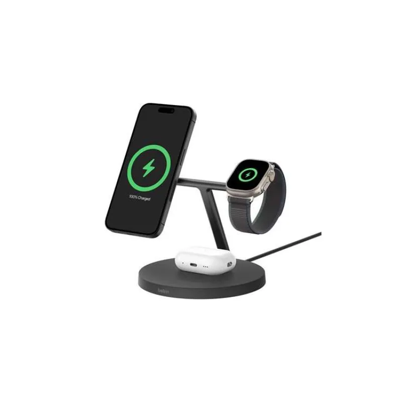 Belkin BOOST CHARGE PRO Qi2, 15W 3v1 stojan s Apple watch fast charge, čierny (WIZ032kqBK)