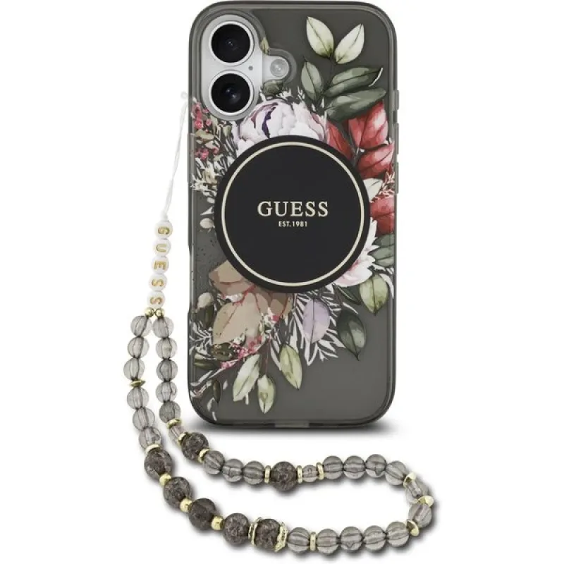 Guess IML Flowers Strap MagSafe kryt iPhone 17 čierny 57983126983