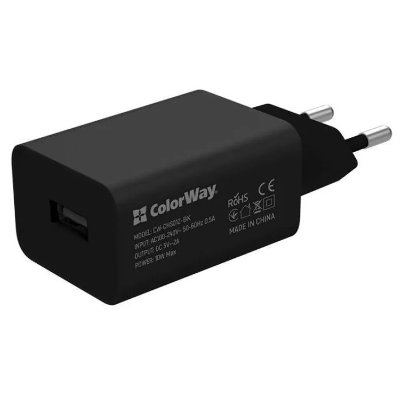 COLORWAY 1x USB/ síťová nabíječka/ 10W/ 100V-240V/ Černá + kabel Apple Lightning 1m (CW-CHS012CL-BK)
