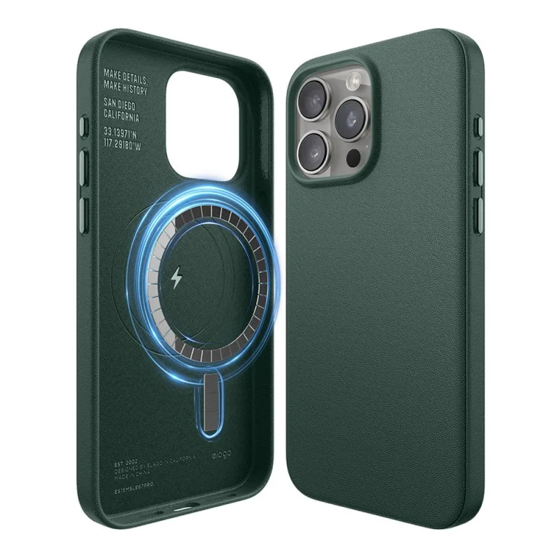Elago kryt Leather Case Magsafe pre iPhone 15 Pro Max - Midnight Green…