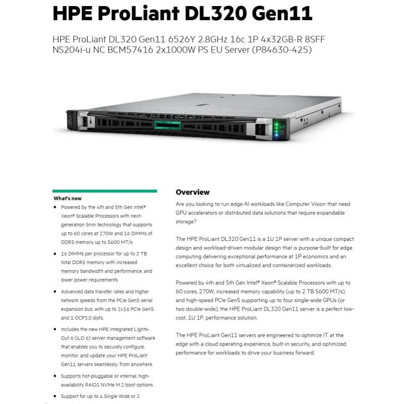 Hewlett Packard Enterprise HPE PL DL320g11 P84630-425