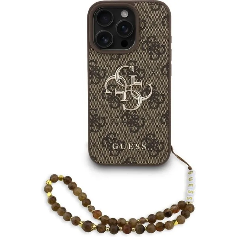 Guess PU 4G Metal Logo Strap kryt iPhone 16 Pro hnedý 57983125459