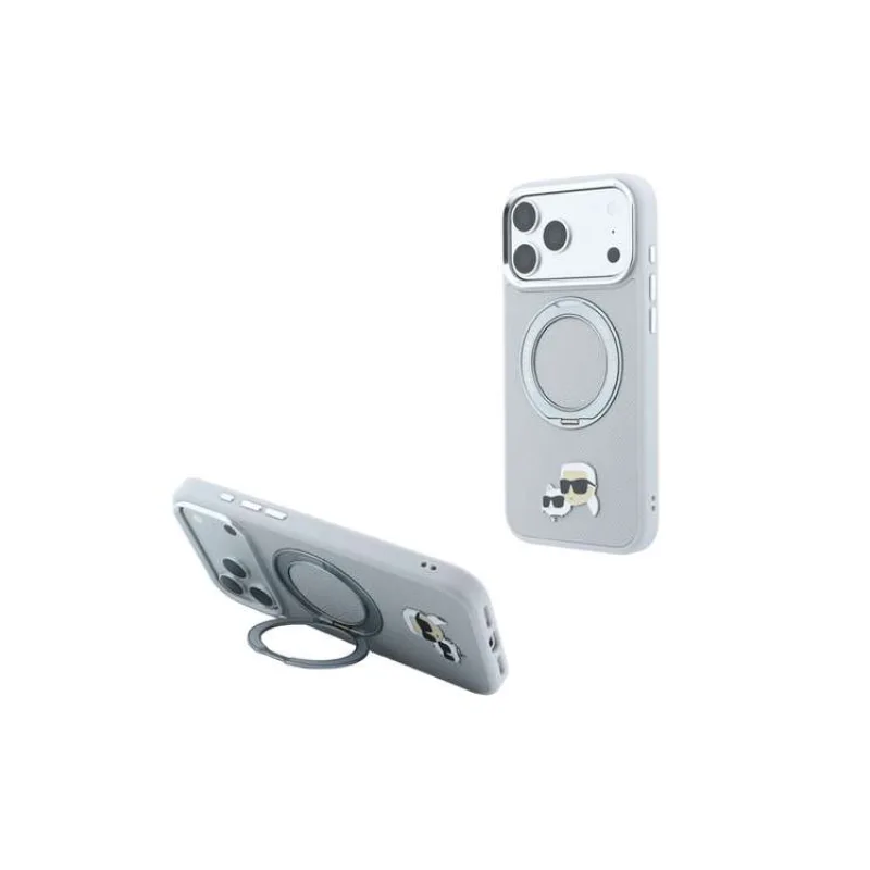 Karl Lagerfeld PU Grained K&CH Heads Ring Stand Magsafe kryt iPhone 18 Pro Max šedá (57983131749)