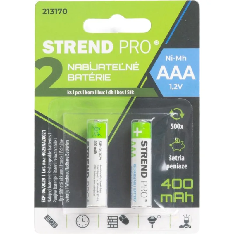 Batéria Strend Pro, nabíjateľná, tužková, AAA, 400 mAh Ni-Mh, bal. 2 ks