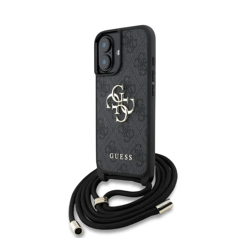 Guess PU 4G Metal Logo Crossbody Popruh kryt iPhone 16 čierny 57983124179
