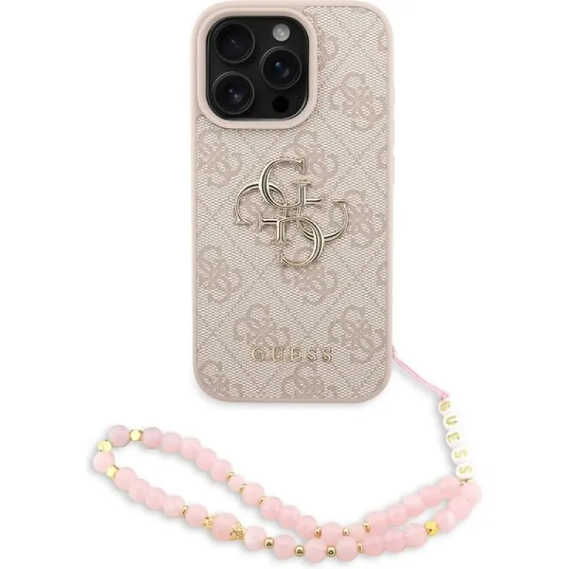 Guess PU 4G Metal Logo Strap kryt iPhone 16 Pro Max ružový 57983125466