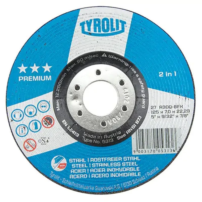Kotuc Tyrolit 125x7,0x22,2mm, 27, A30P-BFX, oceľ/nerez, Fastcut, Premium ***
