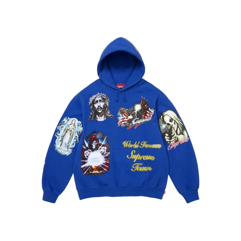 Supreme Stickers Hooded Sweatshirt Royal - M