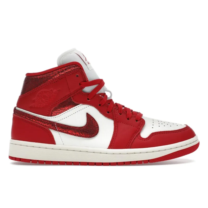 Jordan 1 Mid SE Red Cracked Leather (Women's) - 38