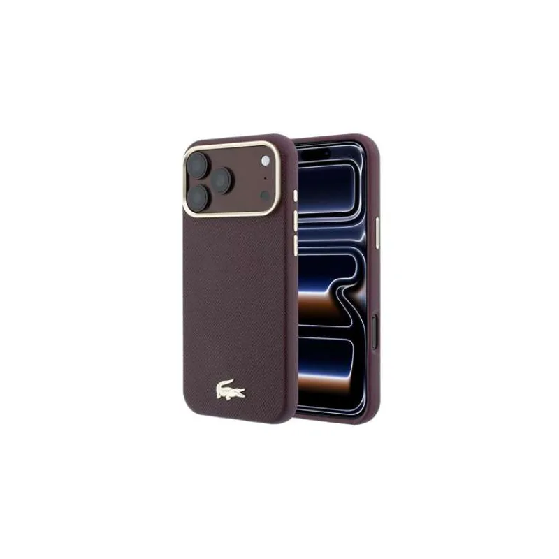 Lacoste PU Leather Champs Elysees Gold Logo MagSafe kryt iPhone 18 Pro tmavo červený (57983131859)